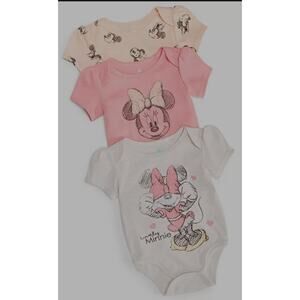Disney Baby Minnie Mouse Printed Bodysuits, (Pack of 3) Size 3M
